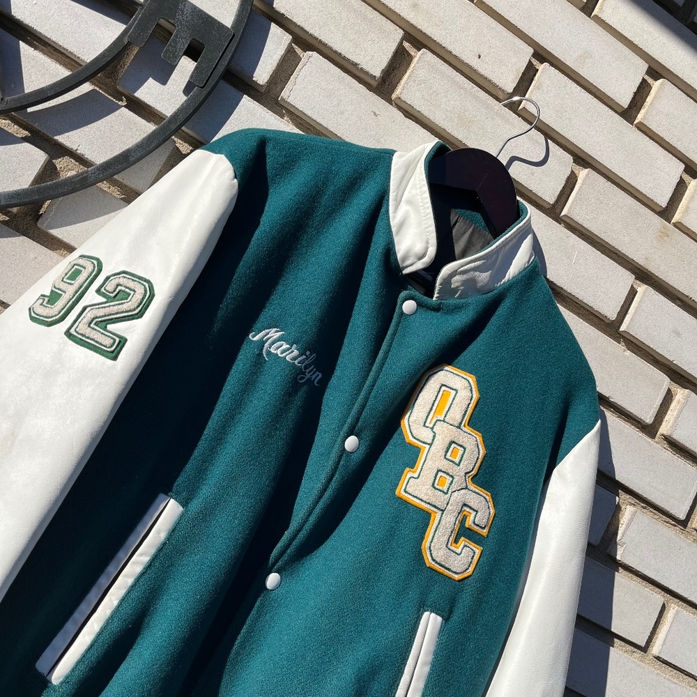 Vintage OBC Leather Sleeve Varsity / Letterman Jacket